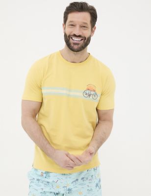Fatface Men's Pure Cotton Striped T-Shirt - XSREG - Yellow Mix, Yellow Mix