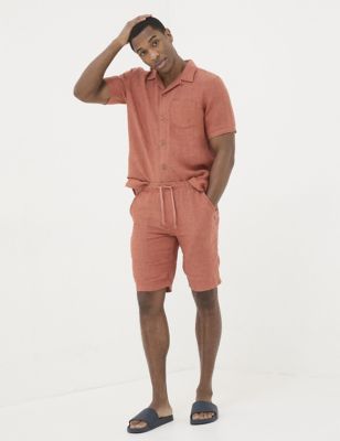 Fatface Mens Pure Linen Shorts - 28LNG - Orange, Orange