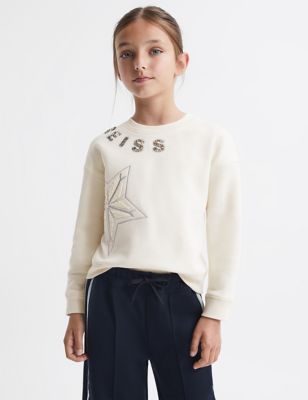 Reiss Girl's Cotton Rich Snowflake Sweatshirt (4-14 Yrs) - 5-6 Y - White, White