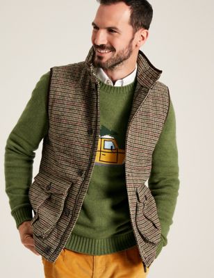 Joules Mens Tweed Quilted Gilet - S - Brown Mix, Brown Mix