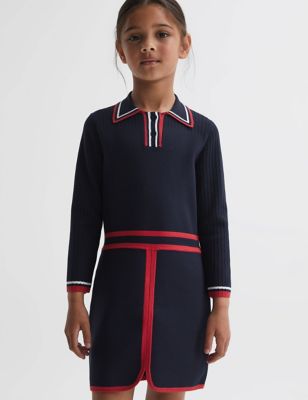 Reiss Girls Knitted Dress (4-14 Yrs) - 9-10Y - Navy, Navy,Tan