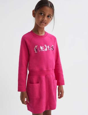 Reiss Girls Cotton Blend Sweatshirt Dress (4-14 Yrs) - 7-8 Y - Pink, Pink