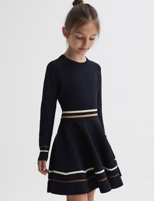 Reiss Girls Knitted Striped Dress (4-12 Yrs) - 6-7 Y - Dark Blue, Dark Blue