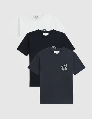 Reiss Boys 3pk Pure Cotton T-Shirts (3-14 Yrs) - 7-8 Y - Black Mix, Black Mix
