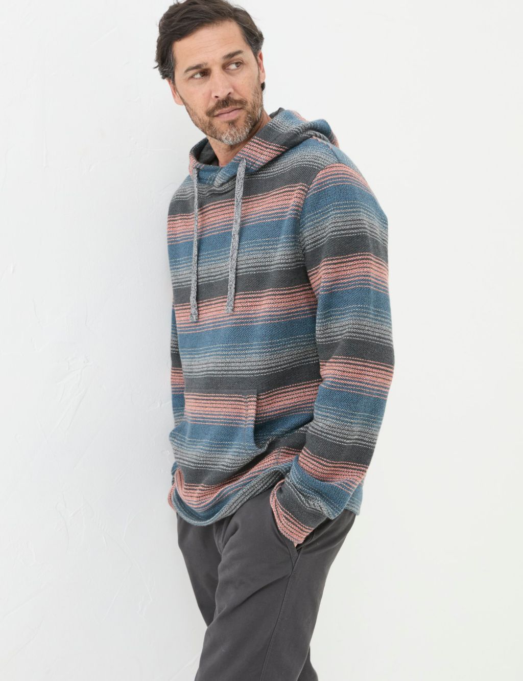 Pure Cotton Striped Textured Hoodie