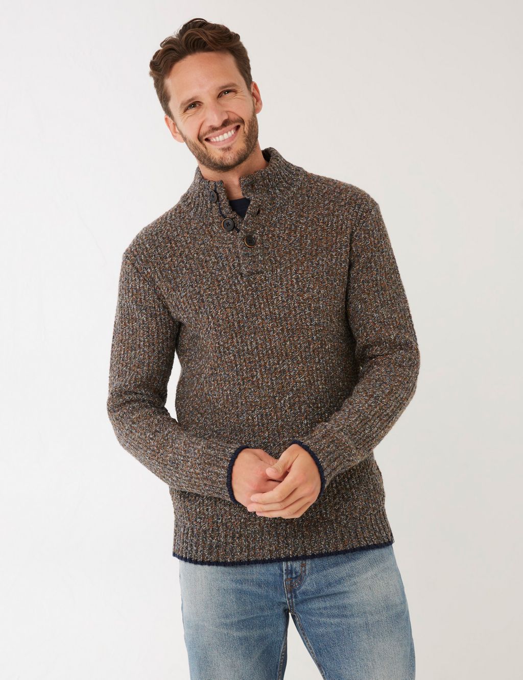 Cotton Blend Funnel Neck Jumper with Wool image 1