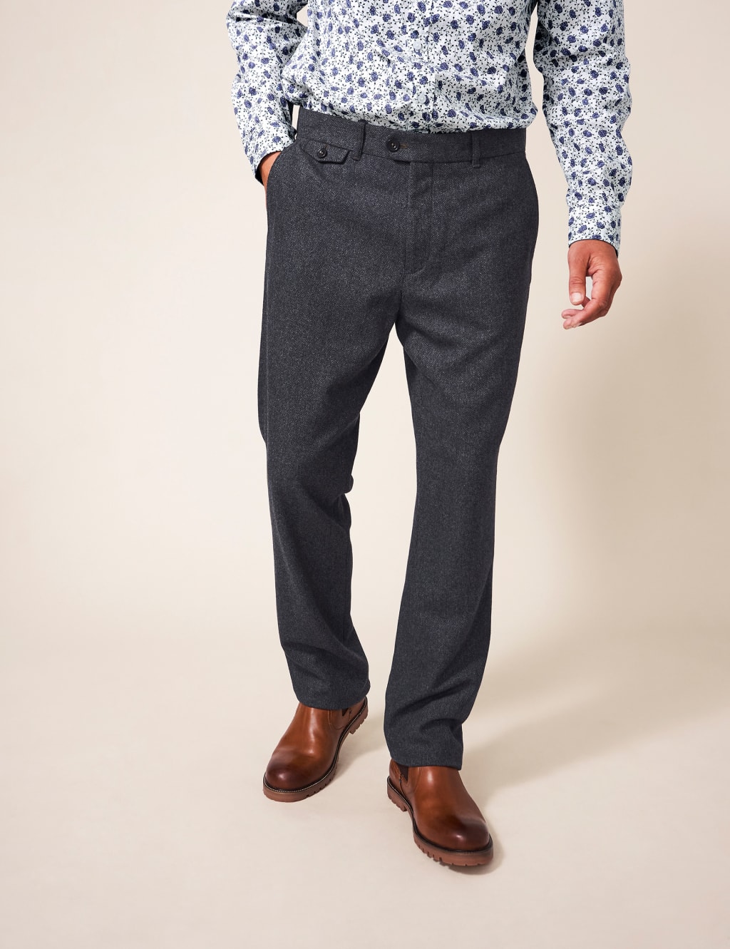 Regular Fit Wool Blend Flat Front Trousers image 3