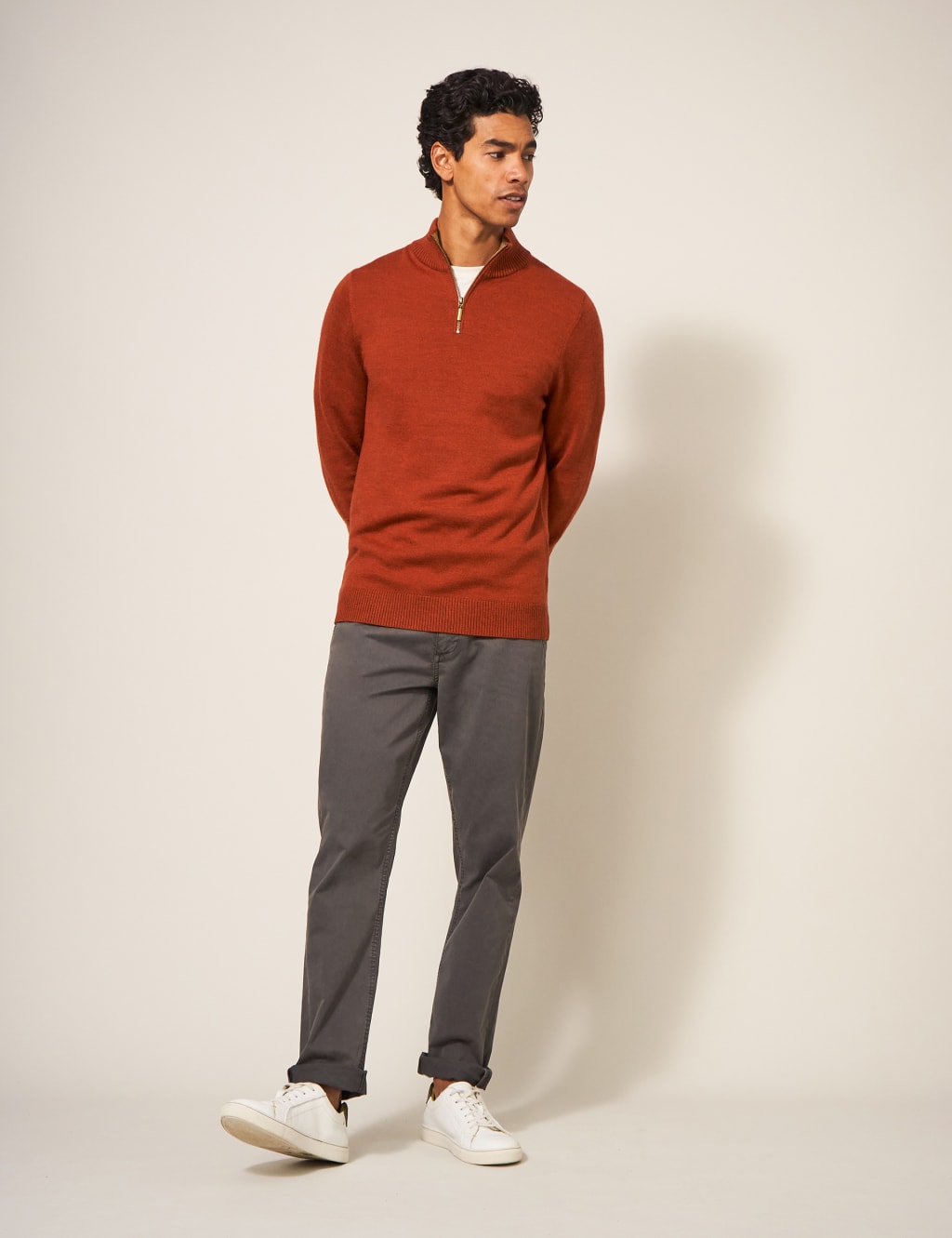Pure Merino Wool Funnel Neck Half Zip Jumper image 1