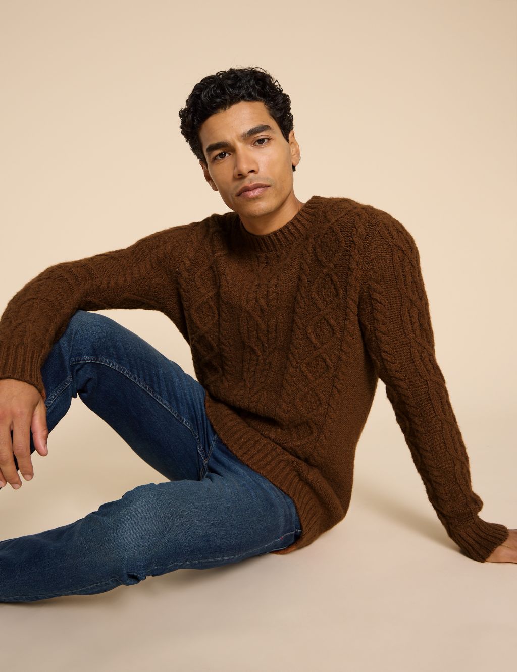 Cable Crew Neck Jumper with Merino Wool image 1