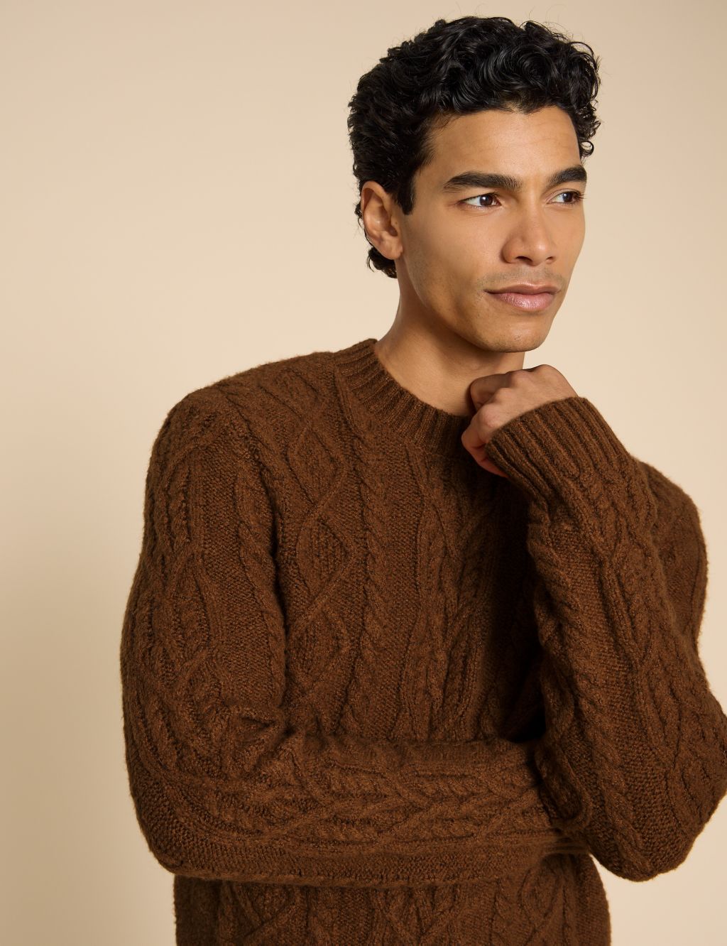 Cable Crew Neck Jumper with Merino Wool image 3