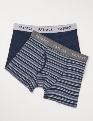Fatface Mens 2pk Cotton Stretch Striped & Plain Boxers - XS - Navy Mix, Navy Mix