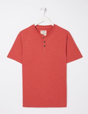 Fatface Men's Pure Cotton Henley T-Shirt - XSREG - Orange, Orange,Pink
