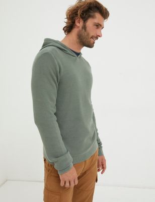 Fatface Mens Pure Cotton Knitted Hoodie - M - Green, Green