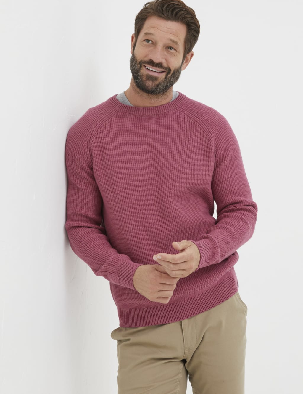 Pure Cotton Textured Crew Neck Jumper