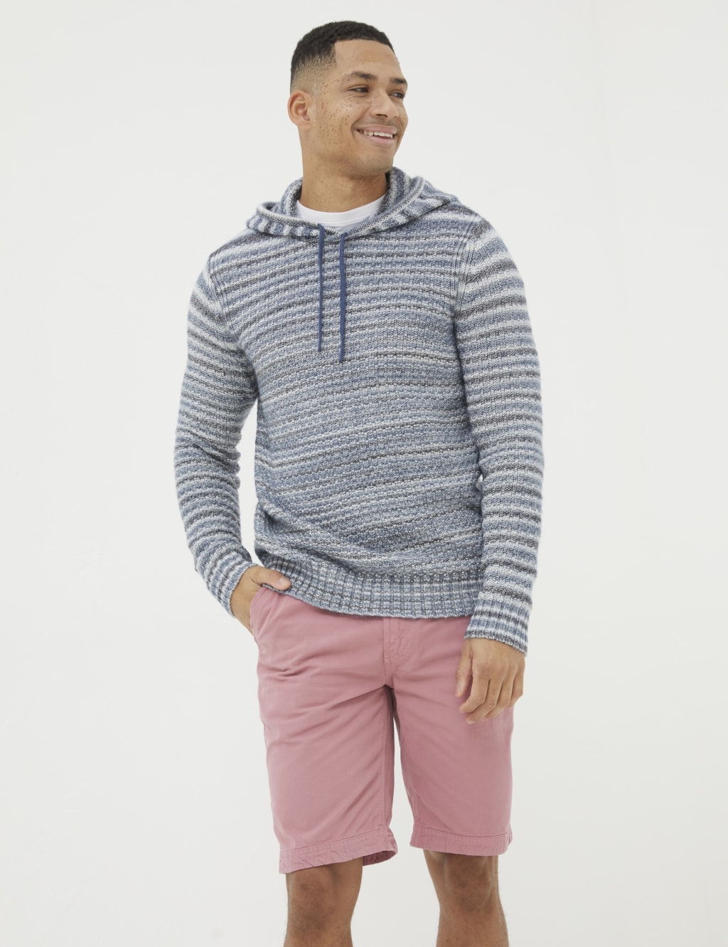 Cotton Rich Striped Knitted Hoodie