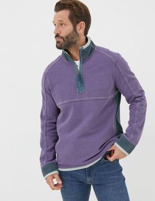 Fatface Mens Pure Cotton Colour Block Half Zip Sweatshirt - SREG - Purple, Purple