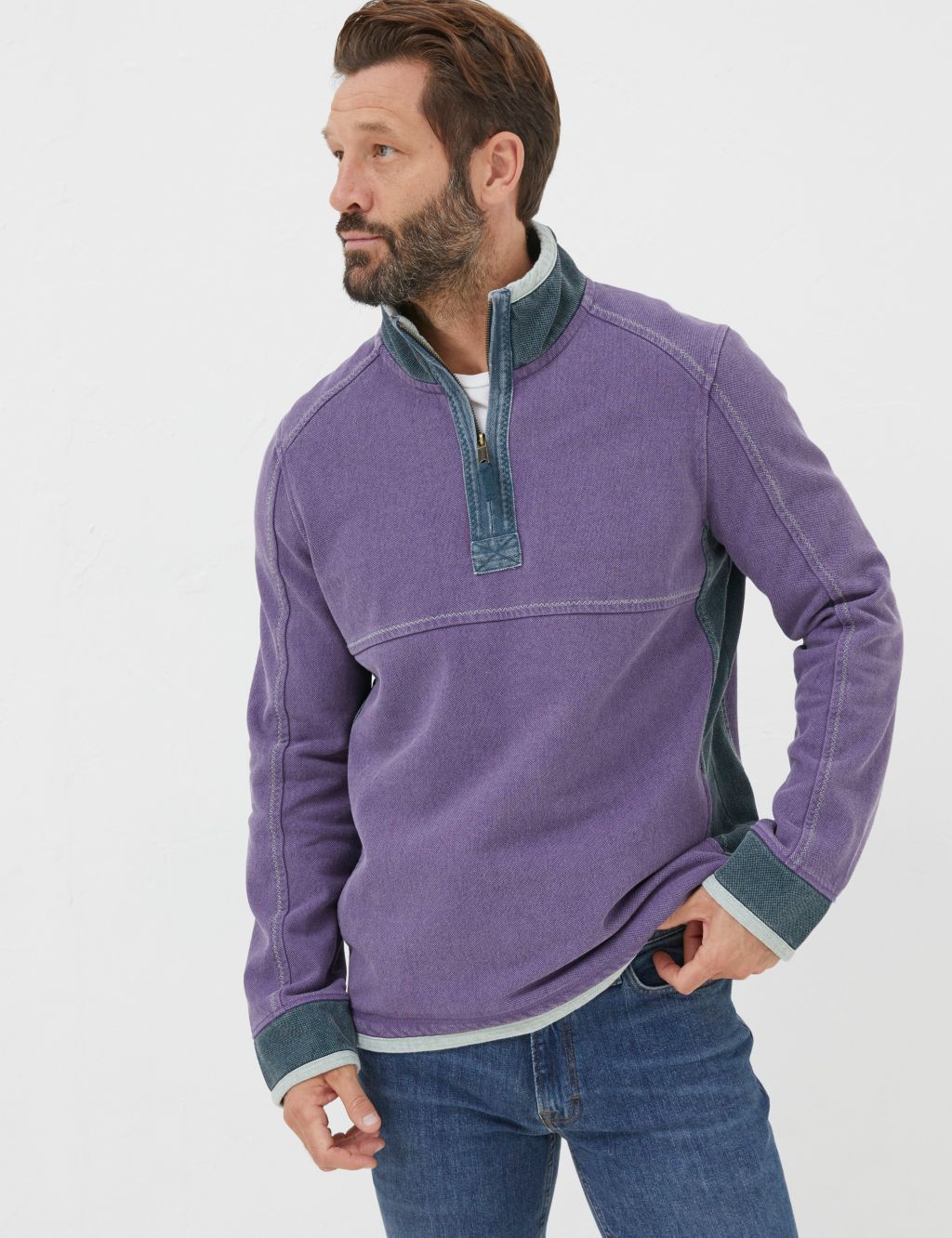 Pure Cotton Colour Block Half Zip Sweatshirt