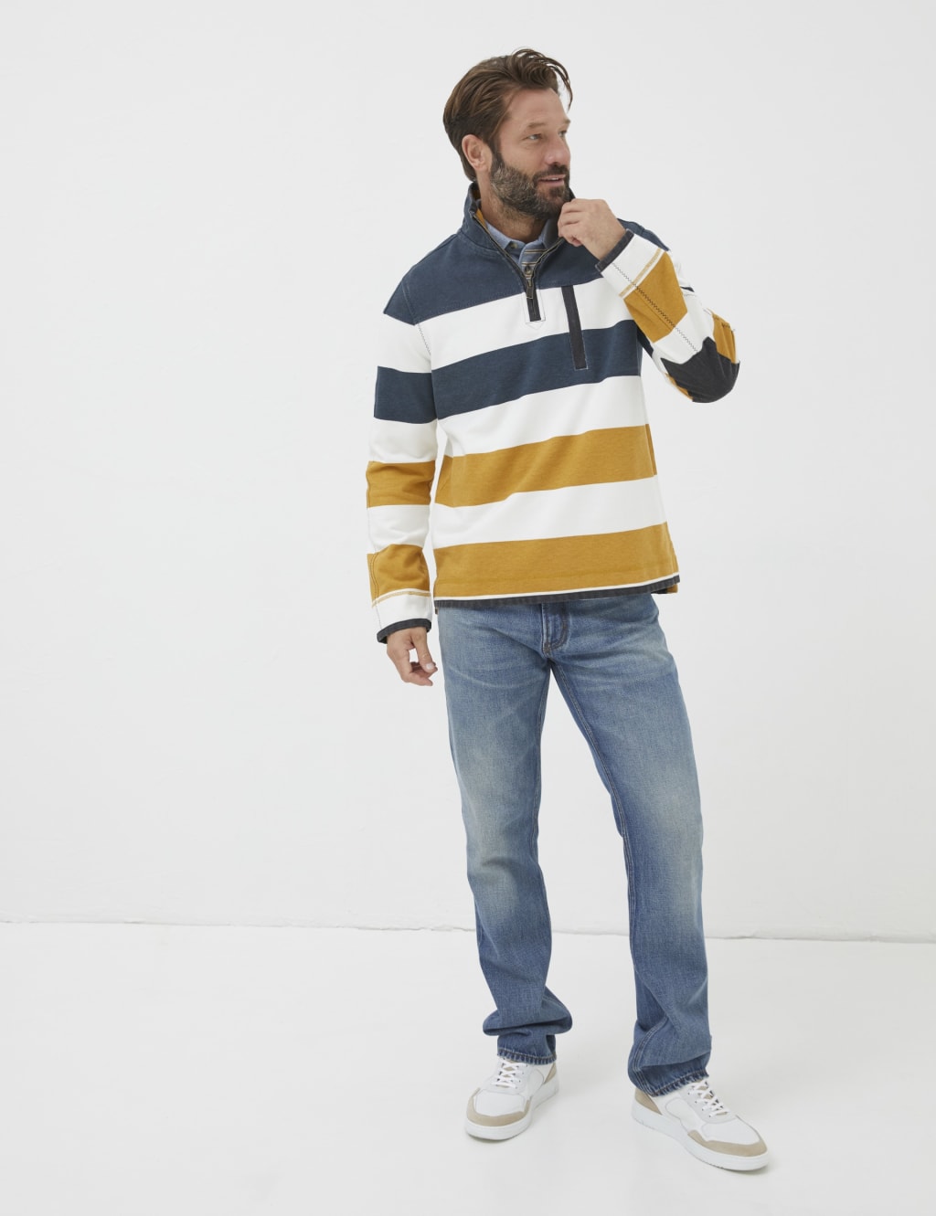 Pure Cotton Striped Half Zip Sweatshirt