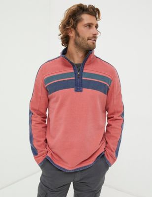 Fatface Men's Pure Cotton Striped Half Zip Sweatshirt - XSREG - Pink Mix, Pink Mix