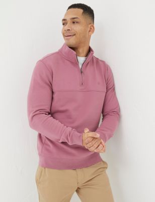 Fatface Men's Pure Cotton Half Zip Sweatshirt - MREG - Pink, Pink