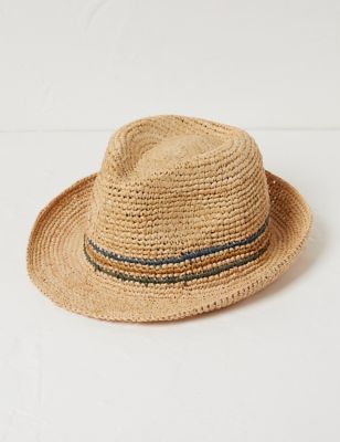Fatface Mens Striped Straw Trilby - Natural Mix, Natural Mix