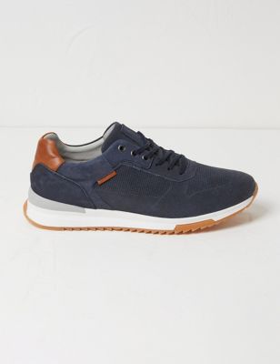 Fatface Mens Leather Lace Up Trainers - 7 - Navy, Navy