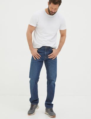 Fatface Mens Pure Cotton Straight Fit Jeans - 28SHT - Indigo, Indigo,Blue