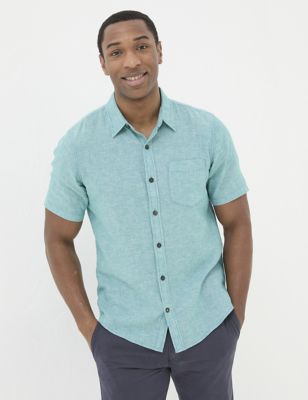 Fatface Men's Linen Blend Oxford Shirt - SREG - Teal, Teal,Blue,Pink,Navy,White