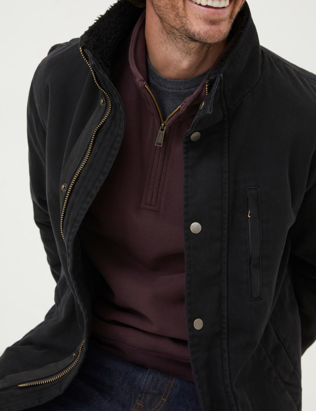 Pure Cotton Borg Lined Canvas Utility Jacket image 3