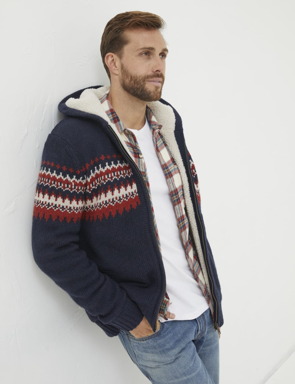 Wool Blend Fair Isle Zip Up Knitted Hoodie image 1