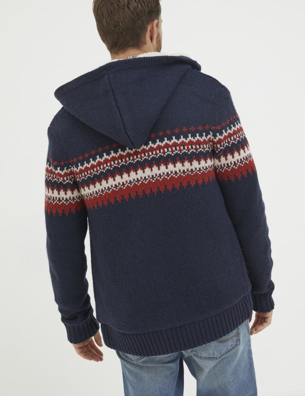 Wool Blend Fair Isle Zip Up Knitted Hoodie image 3