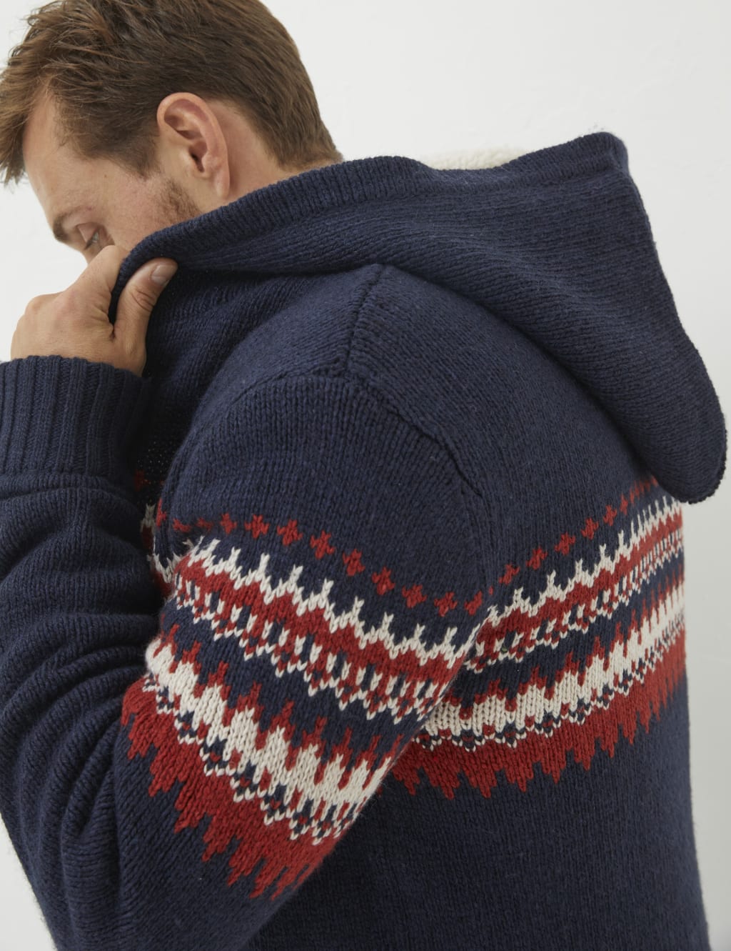 Wool Blend Fair Isle Zip Up Knitted Hoodie image 5