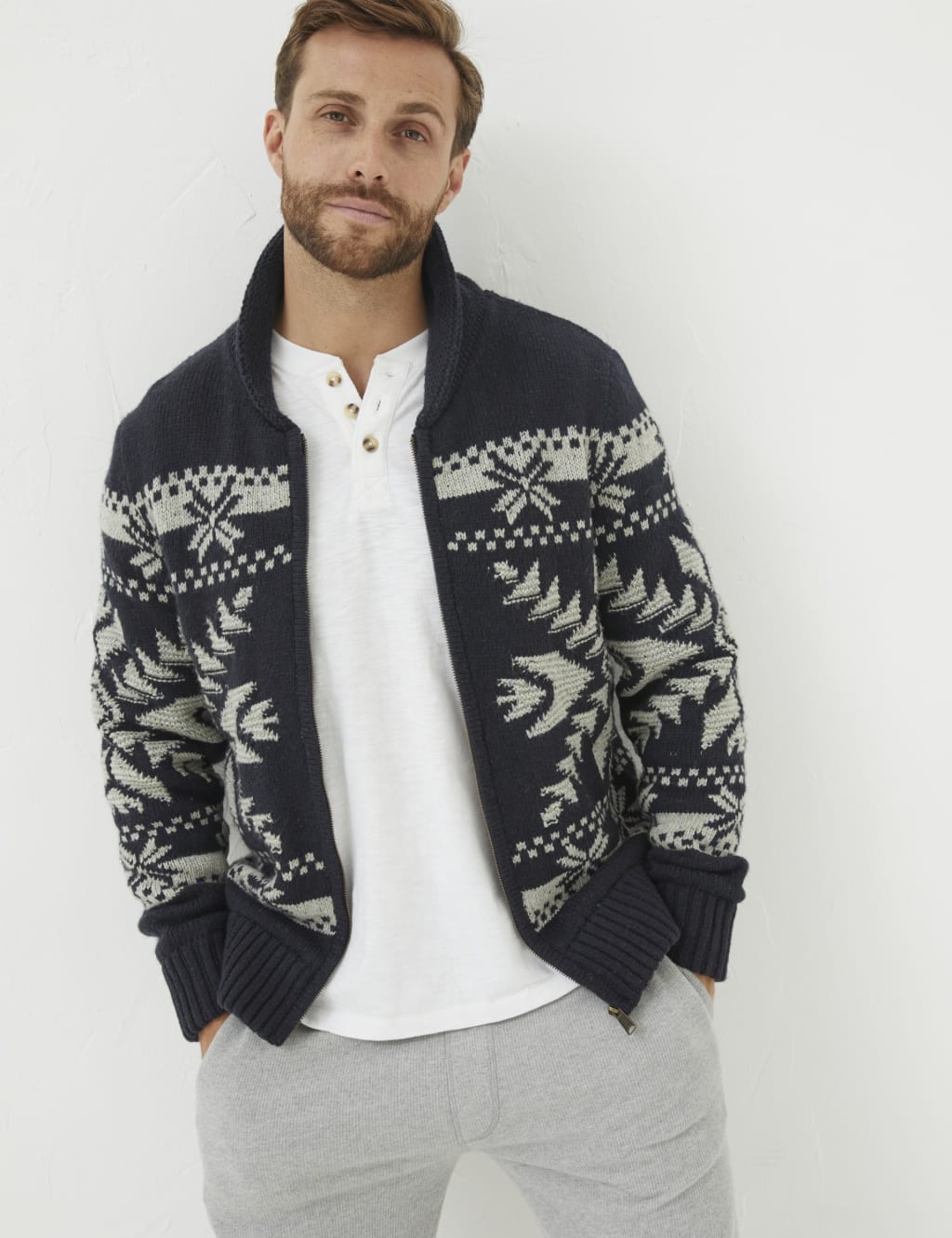 Wool Blend Fair Isle Shawl Collar Cardigan image 1