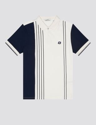 M&S Ben Sherman Mens Pure Cotton Striped Polo Shirt