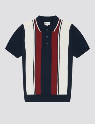 M&S Ben Sherman Mens Pure Cotton Striped Knitted Polo Shirt