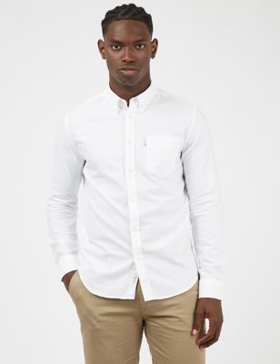 Ben Sherman Mens Pure Cotton Oxford Shirt - White, White,Navy,Black,Blue