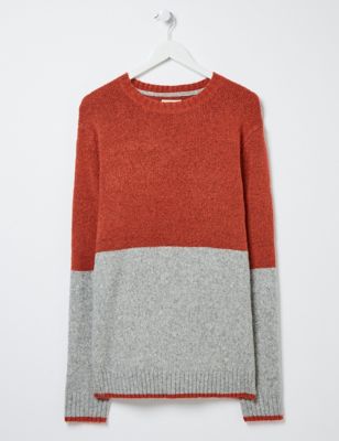 M&S Fatface Mens Colour Block Crew Neck Jumper with Wool