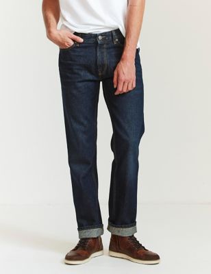Fatface Mens Straight Fit Vintage Wash Jeans - 28LNG - Dark Denim, Dark Denim