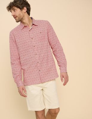 White Stuff Men's Pure Cotton Geometric Print Shirt - Red Mix, Red Mix