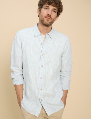 White Stuff Men's Pure Linen Striped Shirt - XXL - Blue Mix, Blue Mix