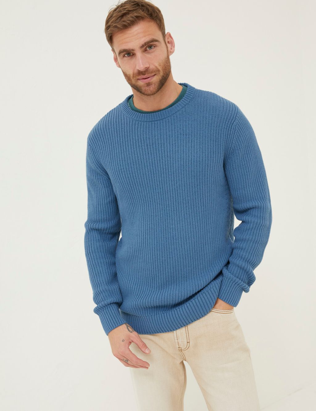 Pure Cotton Ribbed Crew Neck Jumper image 1