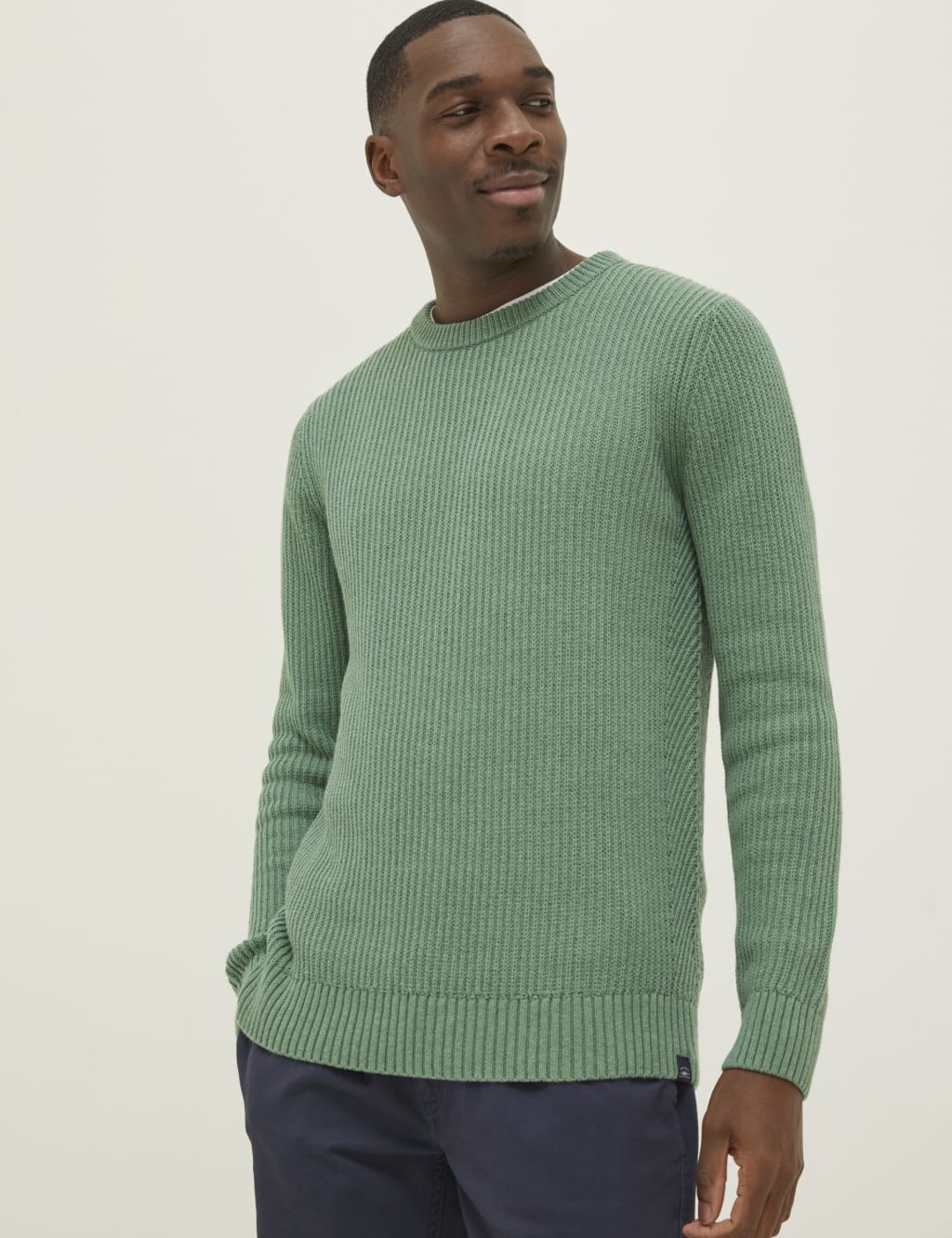 Pure Cotton Ribbed Crew Neck Jumper image 1