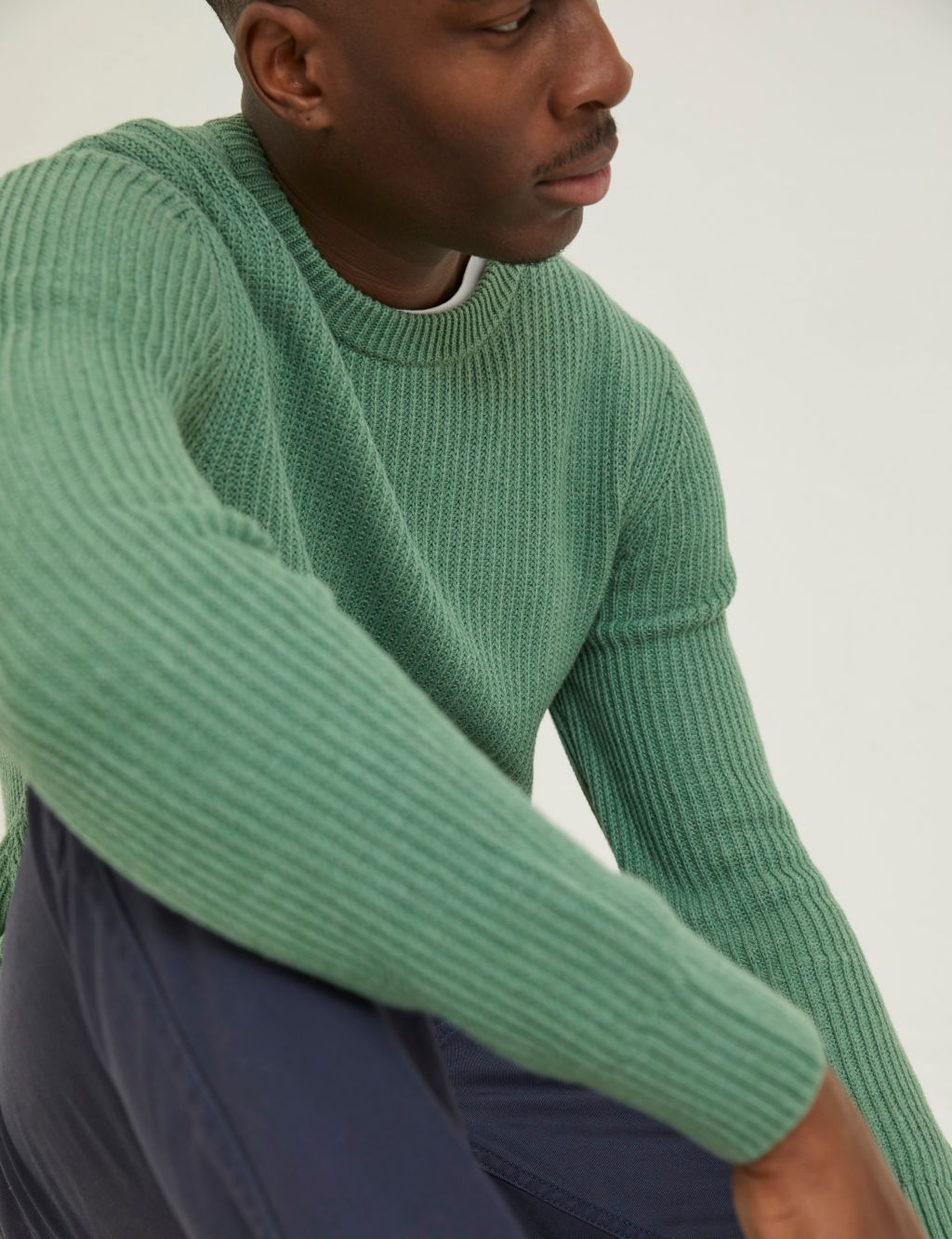 Pure Cotton Ribbed Crew Neck Jumper image 2