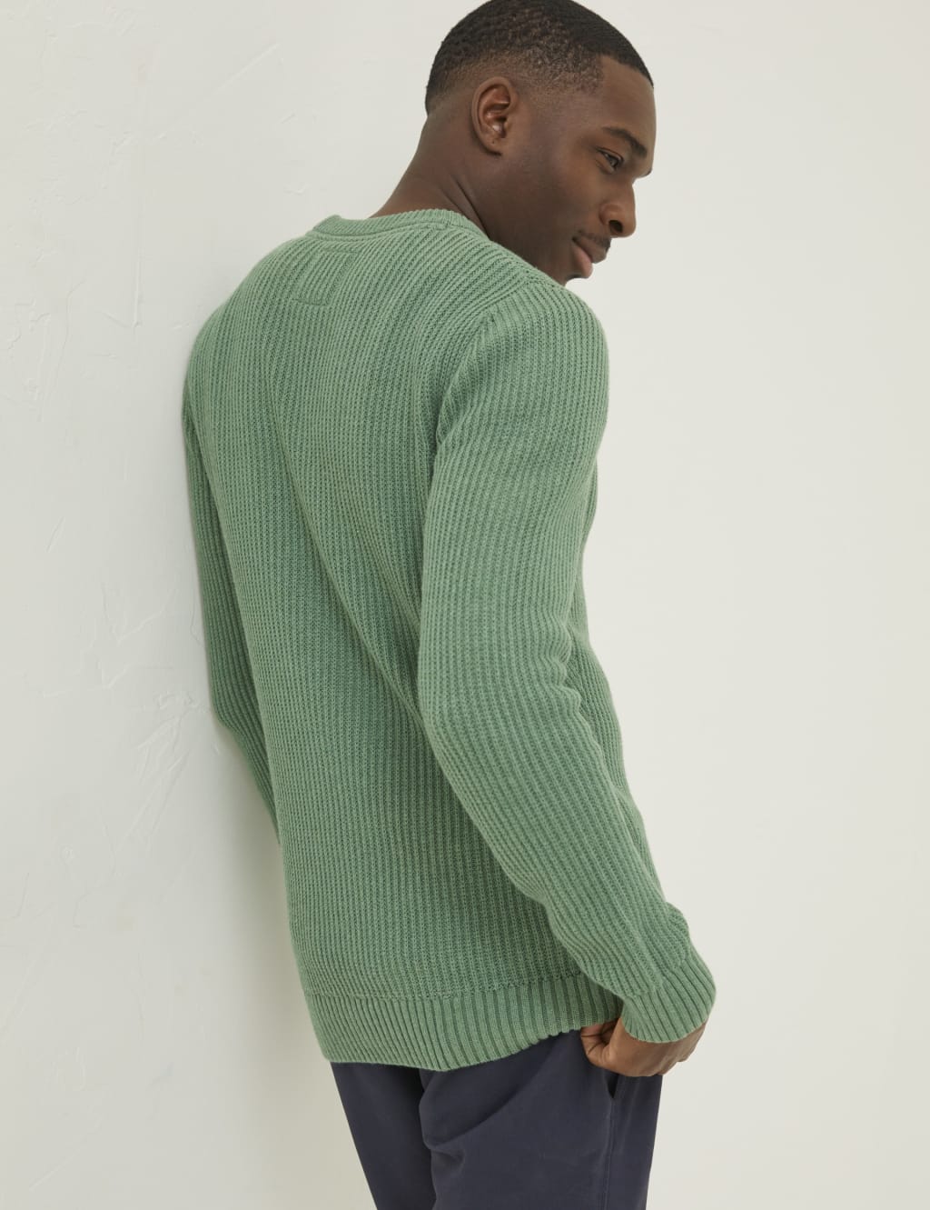 Pure Cotton Ribbed Crew Neck Jumper image 3