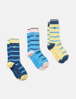 Joules Mens 3pk Striped Cotton Rich Socks - 7-12 - Multi, Multi