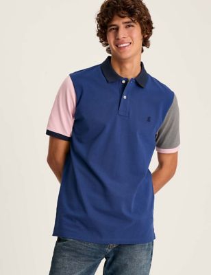 Joules Men's Pure Cotton Colour Block Polo Shirt - M - Blue Mix, Blue Mix