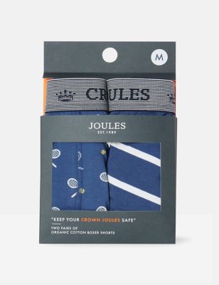 Joules Men's 2pk Pure Cotton Assorted Pattern Boxers - M - Blue Mix, Blue Mix