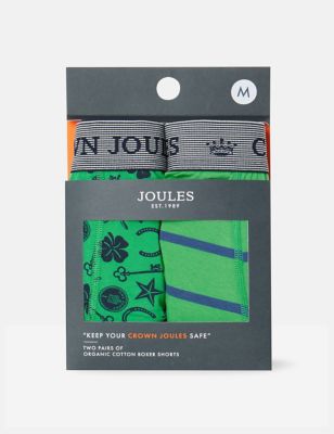 Joules Men's 2pk Pure Cotton Assorted Pattern Boxers - L - Green Mix, Green Mix
