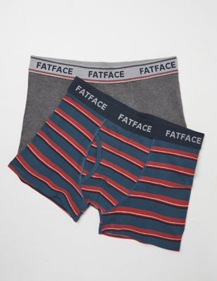 Fatface Men's 2pk Cotton Stretch Striped Boxers - Teal Mix, Teal Mix