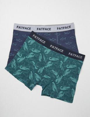 Fatface Mens 2pk Cotton Rich Lobster Print Boxers - Navy Mix, Navy Mix